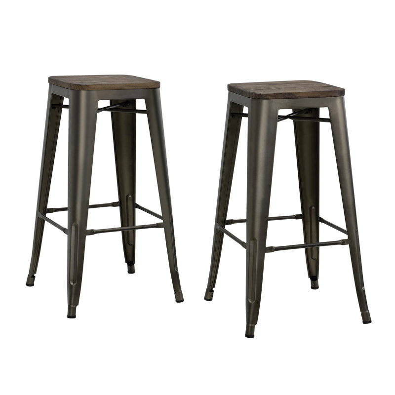 Counter Stool with Metal Frame, Black, Bar Stool (29.5" Seat Height)