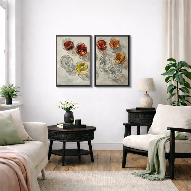 Colorful Wine Glass Still Life Artwork, Modern Bar Tabletop Pictures, Framed Canvas Giclee Print Wall Art, Black Frame