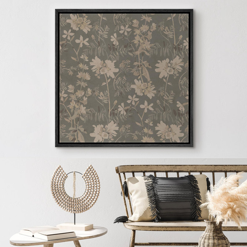 «Vintage Elegant Floral Silhouette Wilderness Illustration Rustic French Country», H 16 po x l 16 po, Noir