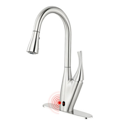 Dual-Sensor Touchless Kitchen Faucet with Motion Activation, Pull-Down Activation and 3-Function Sprayer, Brushed Nickel