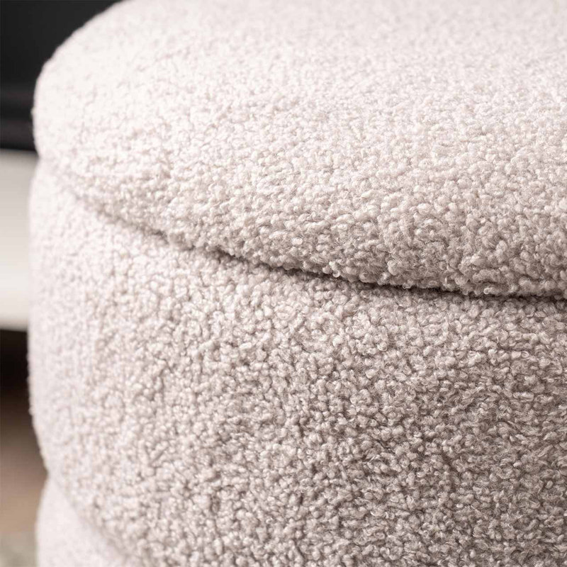 Adelane Velvet Boucle Storage Stool for Bedroom Furniture, Modern Round Storage Accent Stool, Grey, Silver