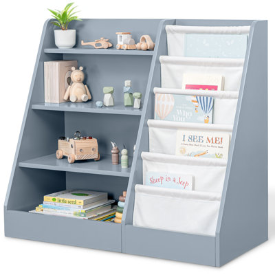 Comfy Cubs Kids Bookshelf 32 Inches - Sturdy Plywood Montessori Shelf With Soft & Hard Shelves For Toys & Books - Easy Access Organizer