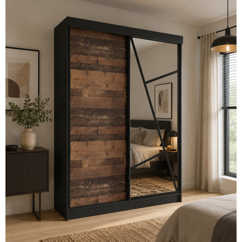 Cecillia 2 Door Wardrobe, 205cm H x 140cm W x 60cm D, Dark Brown