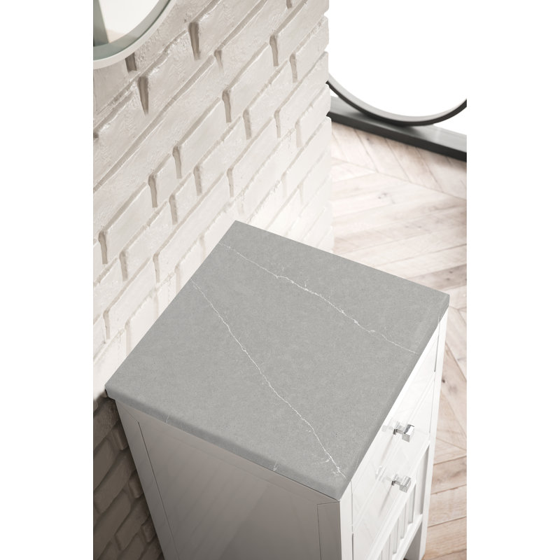 Athens 15" W Freestanding Bathroom Cabinet, Right Handed, Glossy White/Eternal Serena