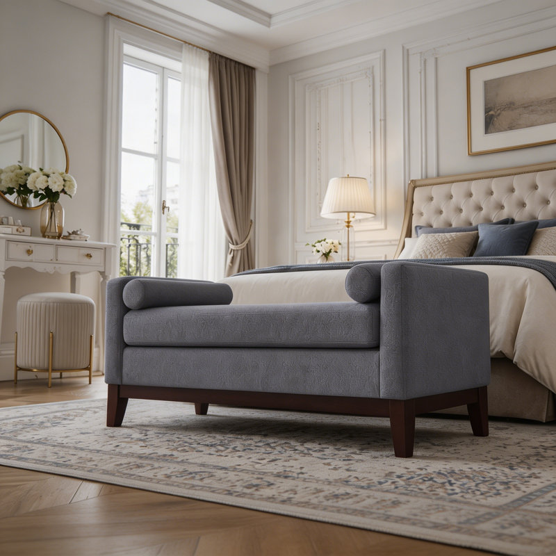 Grand repose-pieds rembourré en tissu avec coussins, Gris foncé