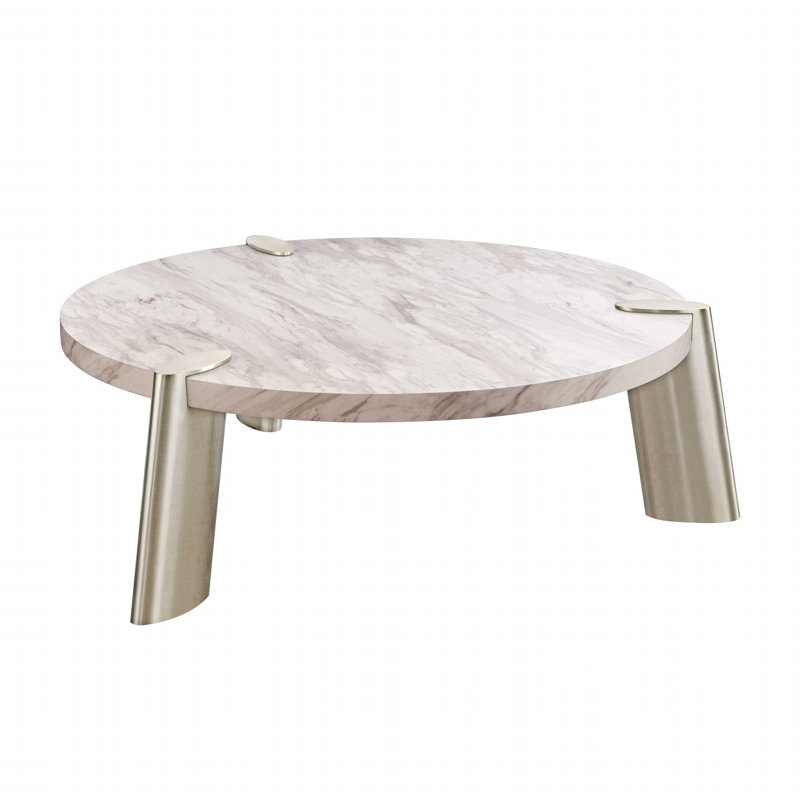 Table basse 48 po en marbre blanc et argent et acier inoxydable
