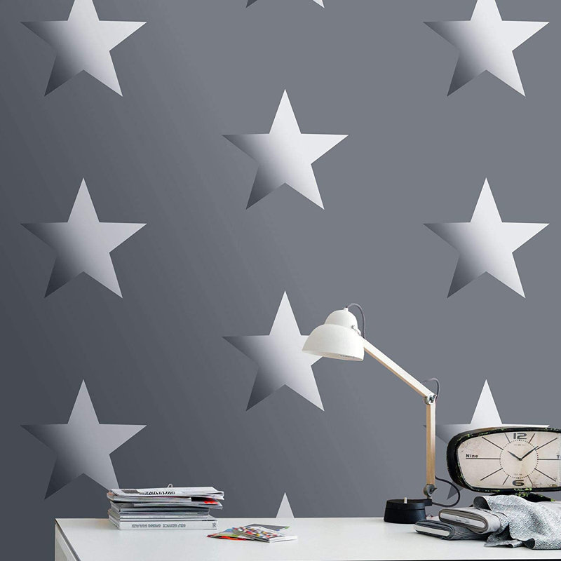 Cisbrough 10.05m x 53cm Textured Metallic Finish Wallpaper Roll, Grey/Silver