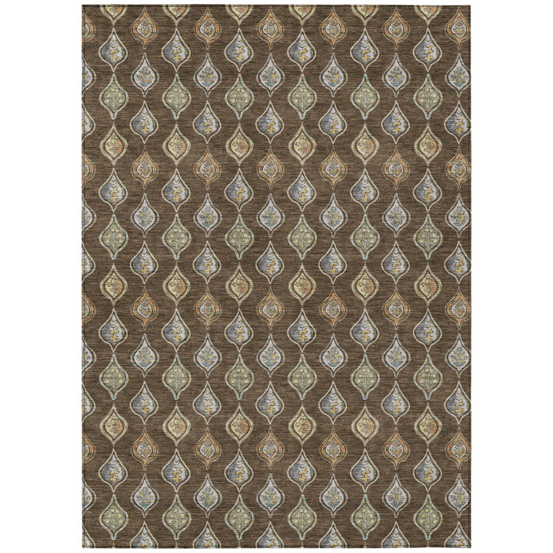 Machine Washable Indoor/Outdoor Chantille ACN2632 Floral Rug, 8' x 10', Chocolate