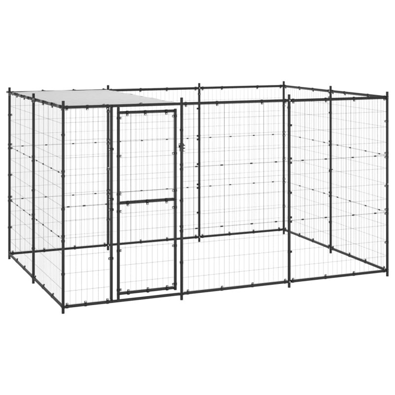 Chenil d'extérieur pour chien en acier avec toit Vidaxl, Noir / argent, H 70,9 po x L 129,9 po x l 86,6 po