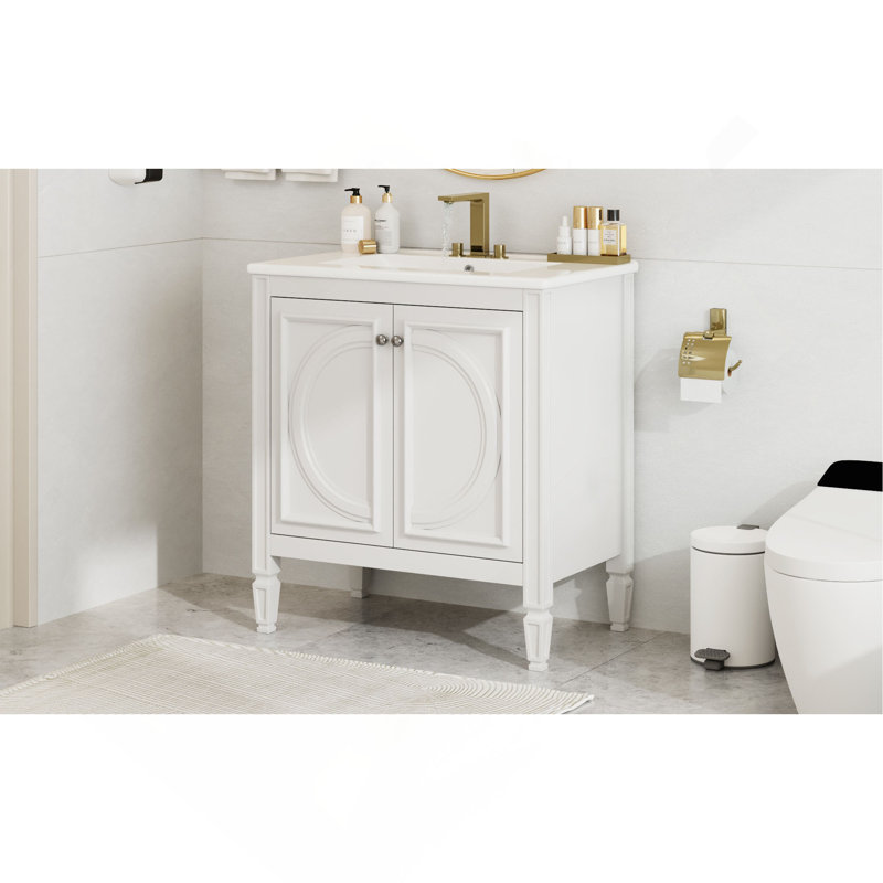 Meuble-lavabo élégant avec lavabo offrant beaucoup de rangement et une conception fonctionnelle pour une salle de bain moderne.