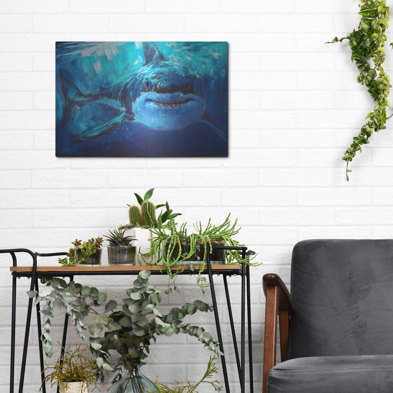 Luxe Metal Art 'Deep Blue Great White Shark' by Lindsay Kivi Metal Wall Art, 12" H x 16" W