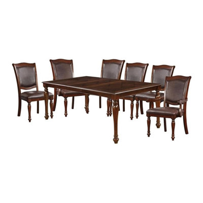 Veni Dining Table And Chair Set, Cherry Brown Wood, Faux Leather