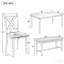 Ensemble de 6 tables de salle à manger en bois, 4 chaises en tissu et banc