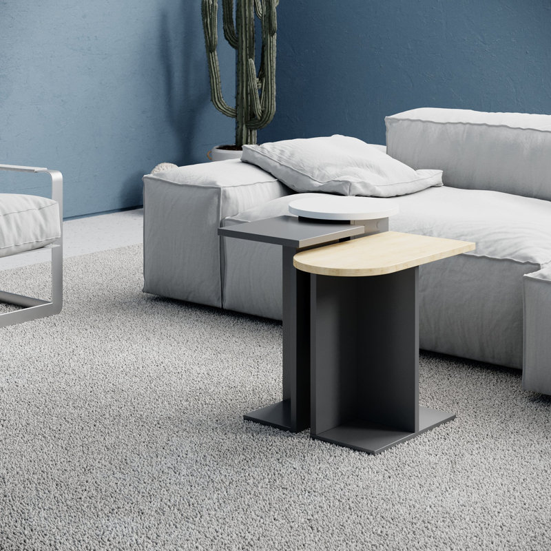 Ensemble de table d'appoint Mark, gris, Anthracite / chêne / blanc
