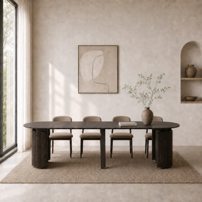 Table de salle à manger ovale extensible de 44" à 132" avec rallonge amovible et roulettes dissimulées