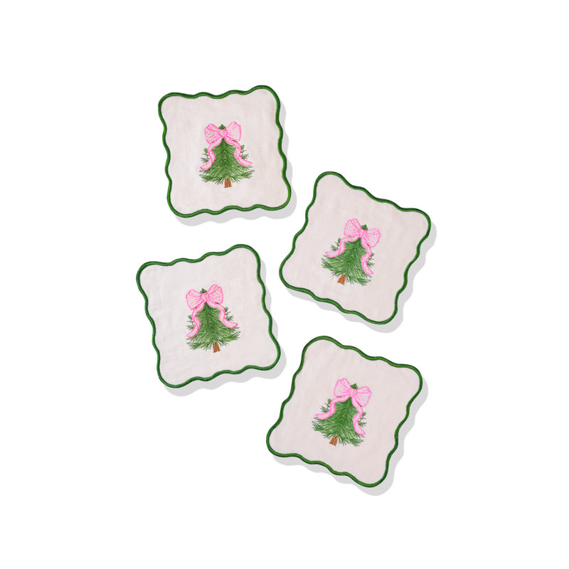 Ensemble de 4 serviettes de table brodées roses