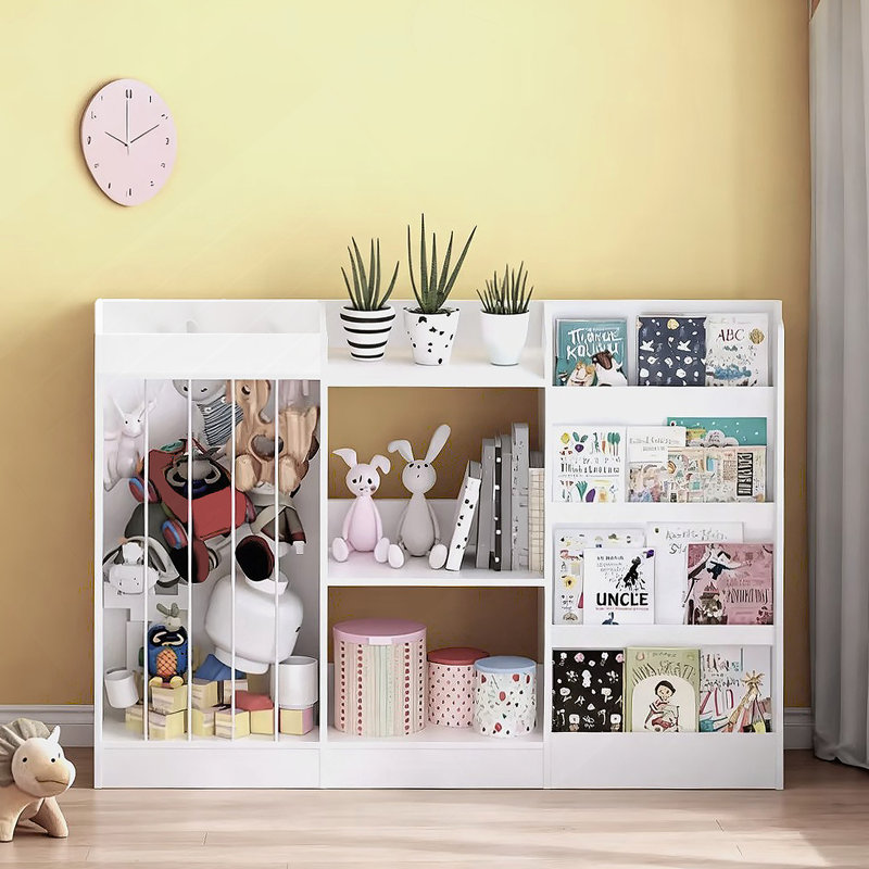 Bibliothèque à 3 niveaux pour enfants et rangement pour jouets, design Montessori pour un accès et une organisation faciles, blanc