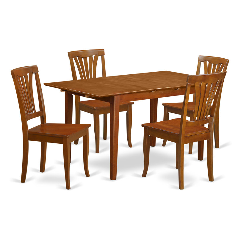 L'ensemble de table de cuisine 5 pièces pour 4 personnes comprend une table de salle à manger rectangulaire avec rallonge papillon et 4 chaises rembourrées en tissu de lin, 32 x 60 pouces, brun selle