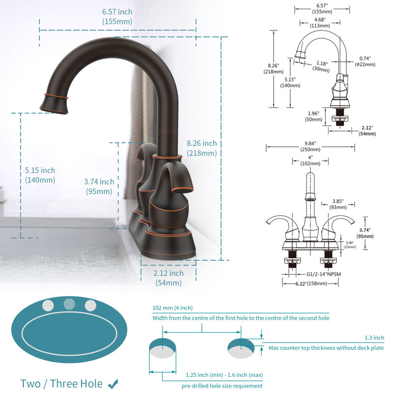 Centerset 2-handle Bathroom Faucet with Drain Assembly, Oil Rubbed Brown