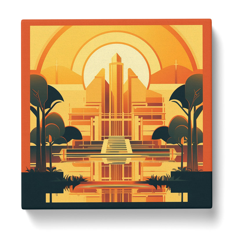 Art Deco Sunset Vintage Art No.2 - Wrapped Canvas - Framed Print, 50cm H x 50cm W x 3cm D