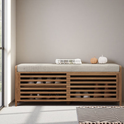 Shoe Bench With Storage And Cushion, Distressed Shutter Storage Bench With Retro Charm For Living Room