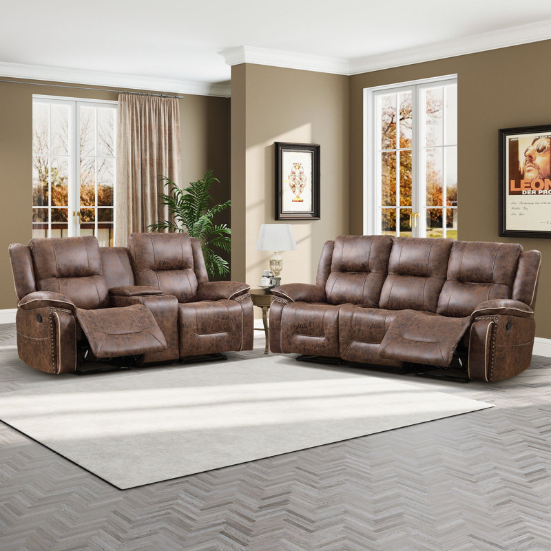 Almyra 2-Piece Vintage Faux Leather Manual Reclining Living Room Set