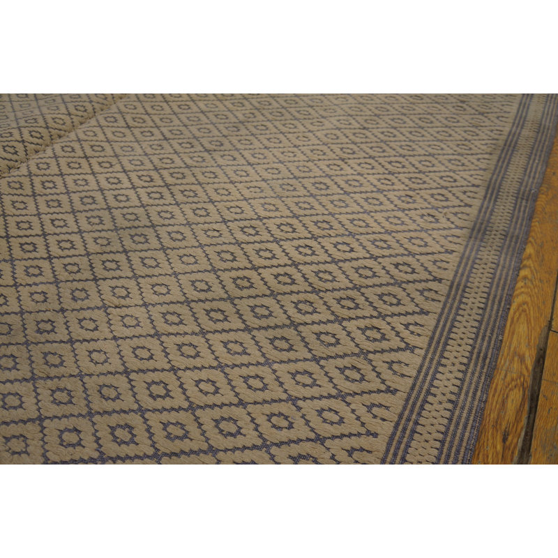 Ivory Antique Indian Geometric Trellis Lattice Design Cotton Dhurrie Rug