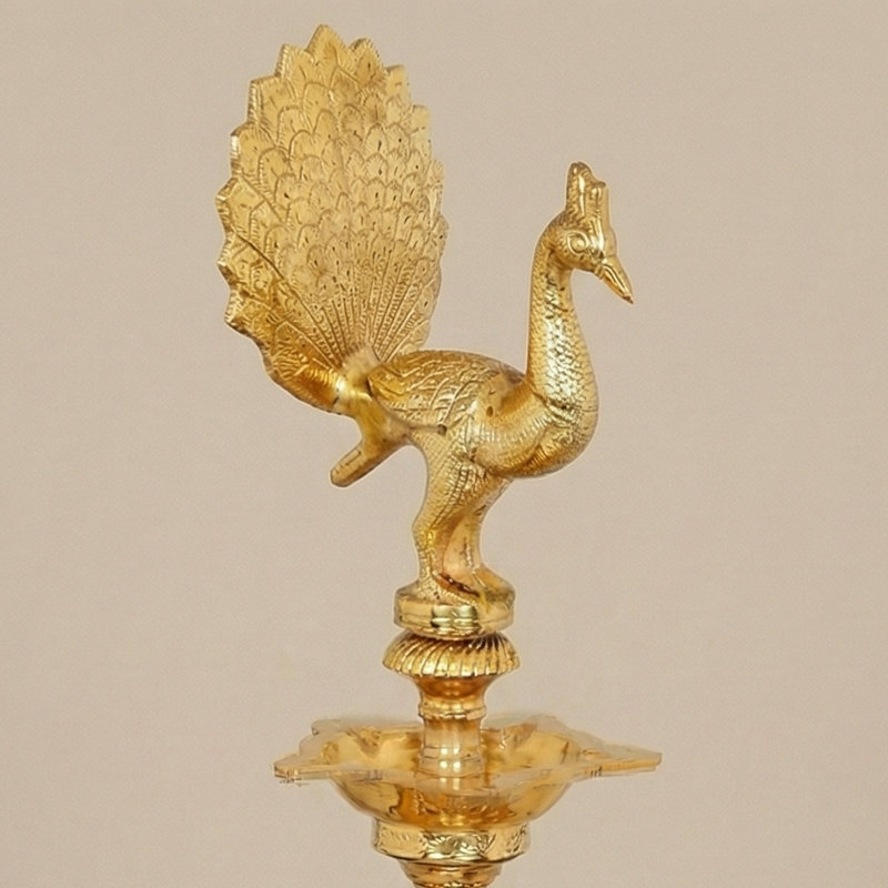 41" Large Brass Dancing Peacock Annam Lamp with Twenty-Two Peacocks – Handmade Indian Ritual Sculpture for Temple, Garden & Luxury Décor