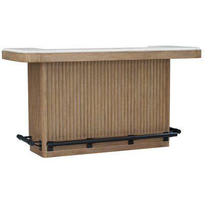 78" Modern Wood Home Bar Cabinet with Stone Countertop, Built-In Storage & Footrest