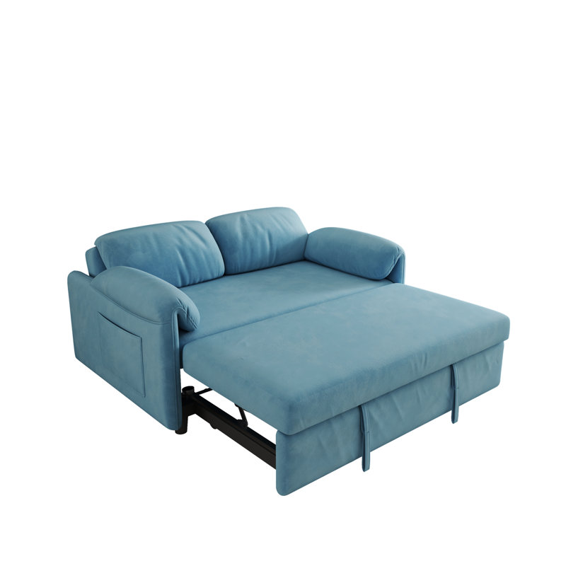 Zhelyo 54'' Pillow Top Arm Upholstered Sofa Bed, Blue Velvet