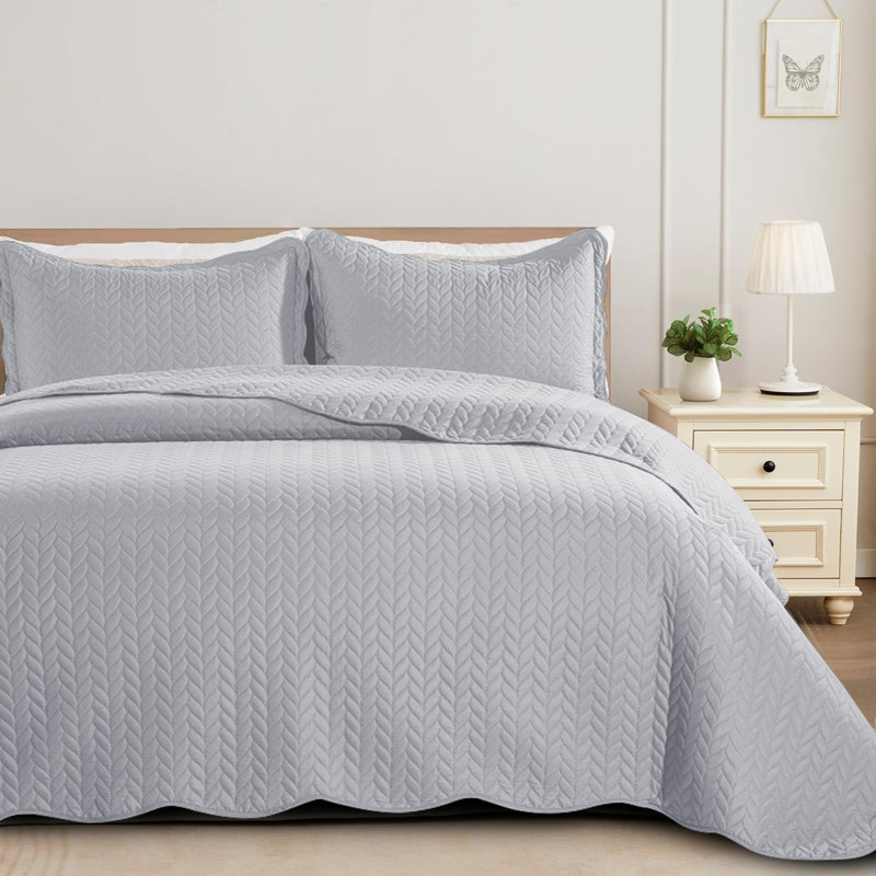 Ensemble de couvre-lit gaufré en microfibre très grand, doux et résistant à la poussière, 3 pièces, Argent