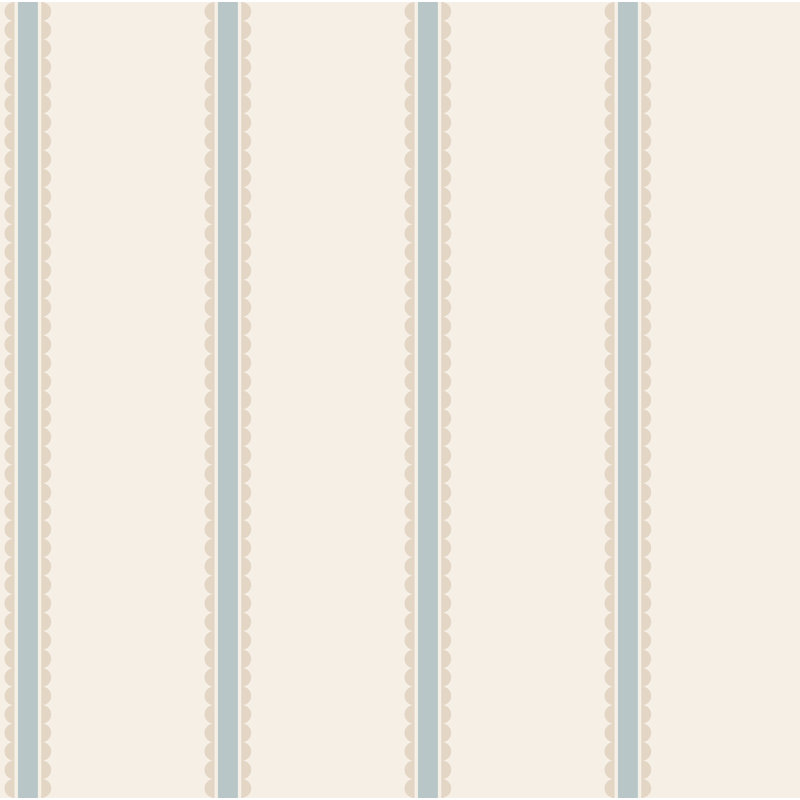 Bobbin Stripe Scalloped Wallpaper, Light Blue