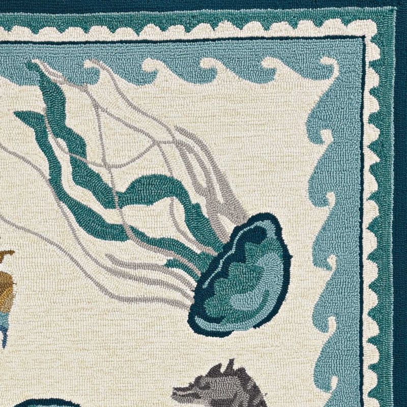 Tapis décoratif Ivoire/bleu sarcelle Touffeté à imprimé animalier Peres