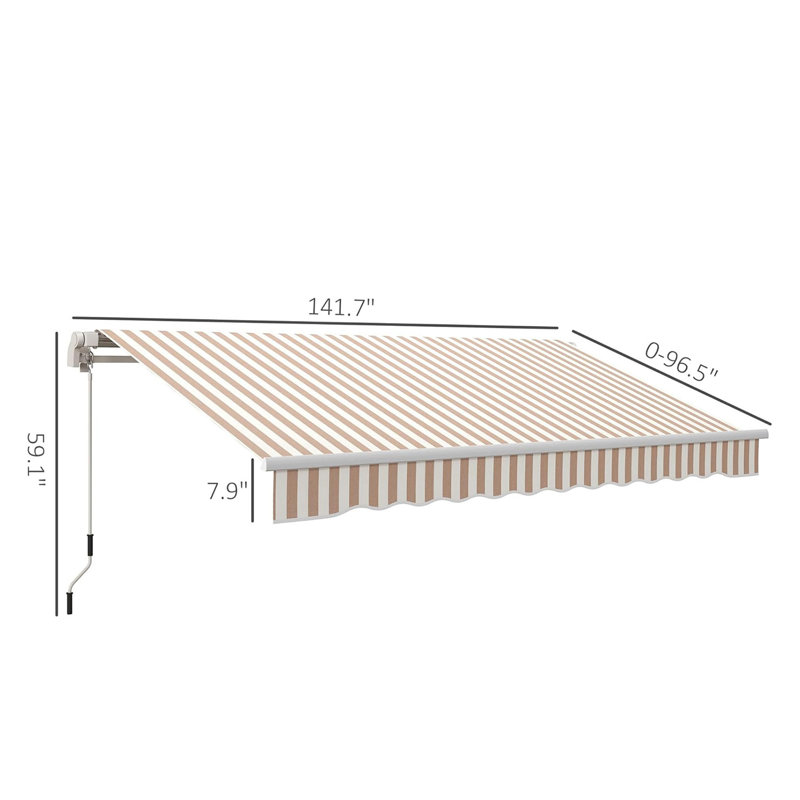 12' x 10' Manual Retractable Patio Awning, 280g/m簡 UV & Water-Resistant Sun Shade with Aluminum Frame, Crank Handle for Deck, Balcony, Yard, Beige & White