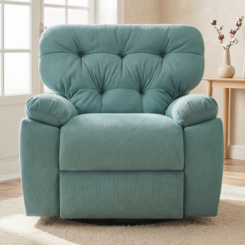 36.6'' Wide Oversized Recliner, Power Recliner Adults Soft Overstuffed Arms And Back Chenille Swivel  Recliner Chair, Blue