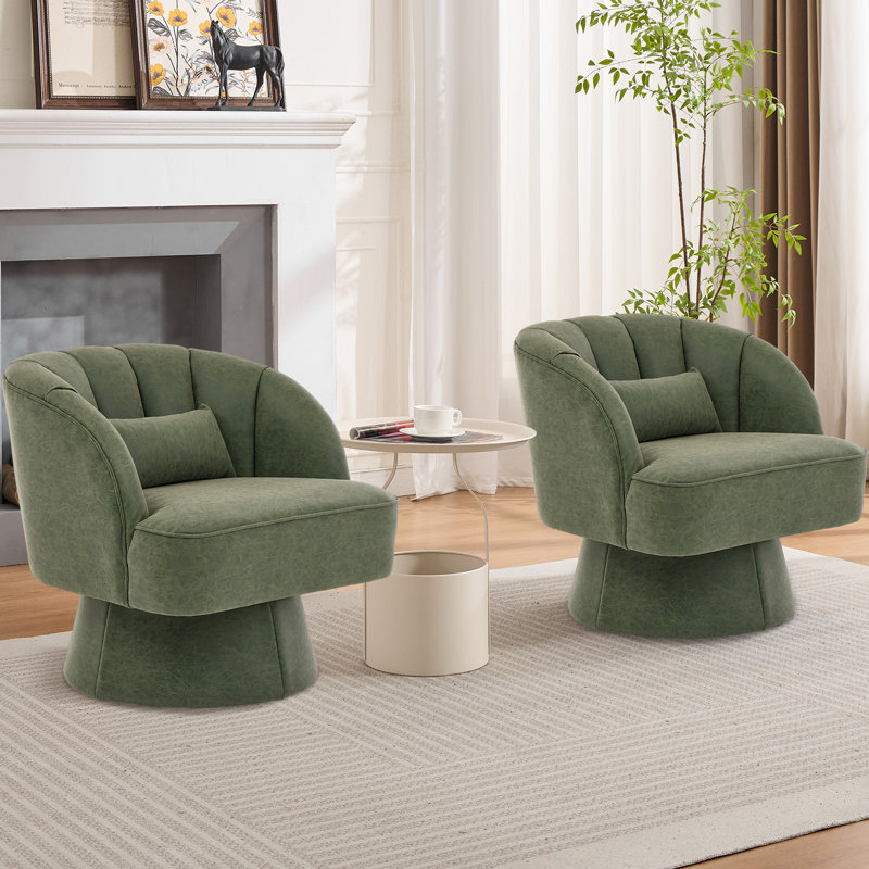Fauteuil pivotant moderne à 360° en velours, style tonneau – Dossier rayé et rembourrage moelleux, fauteuil rond confortable pour salon, chambre ou coin lecture
