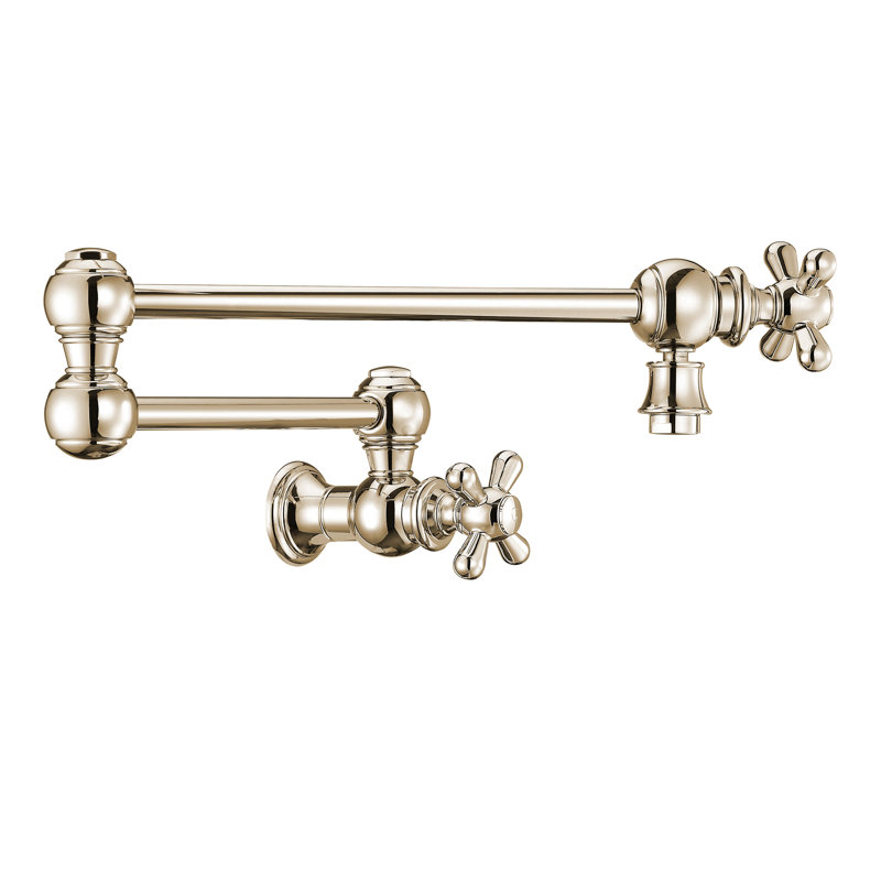 Whitehaus Collection Wall Mount Retractable Swing Spout Pot Filler, Polished Nickel, Cross