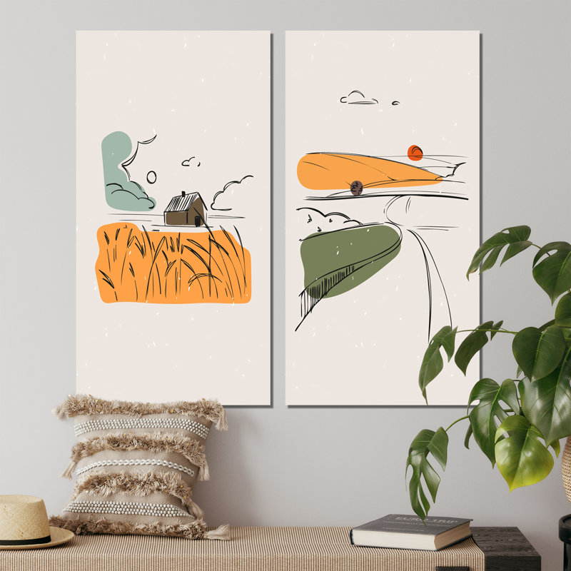 «Vintage Boho Illustration in the Countryside I», ensemble de 2 impressions, H 20 po x l 24 po x P 1 po, Toile tendue
