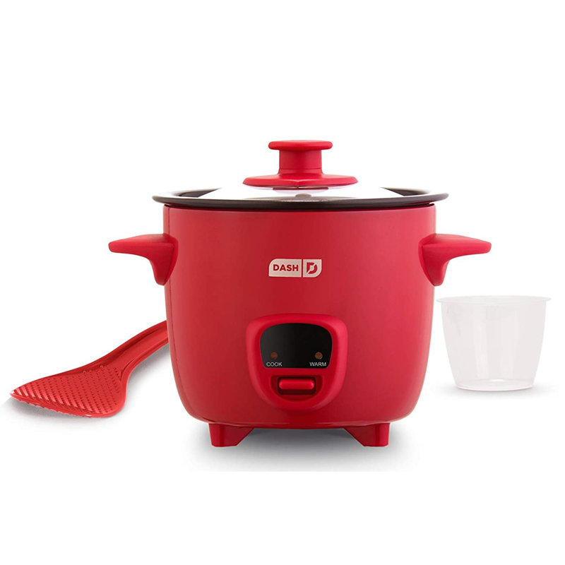 16 Ounce Rice Cooker in White with Keep Warm Setting, Red