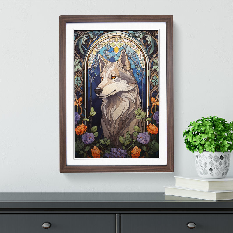 Husky Nouveau No.2 - Single Picture Frame Print on Wood, Walnut Framed, 34cm H x 25cm W x 2cm D