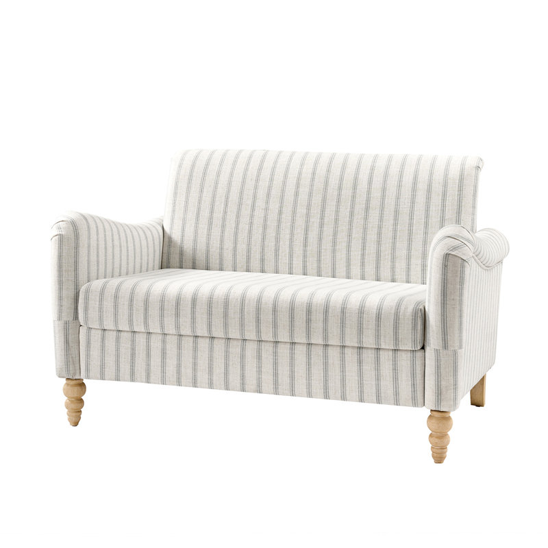 Paulina Country 128 CM Wide Sofa with Solid Wood Spindle Legs, Grey Stripe