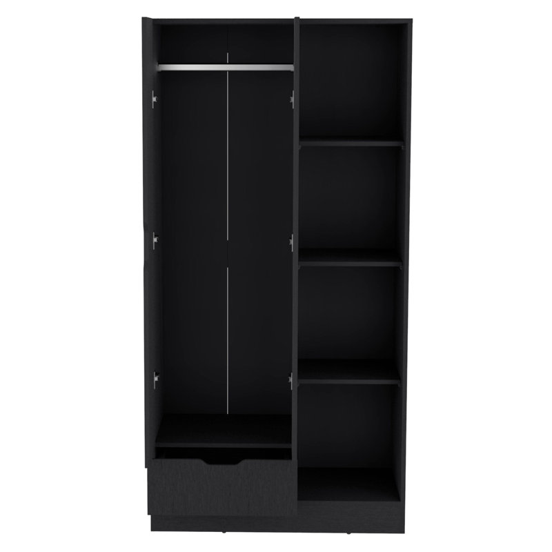 Armoire Toccoa avec 1 tiroir et 4 tablettes ouvertes à 4 niveaux, chambre à coucher, Noir
