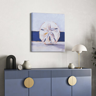 "Coastal Serenity I", dollar de sable rendu sur toile métallique argentée chagrin