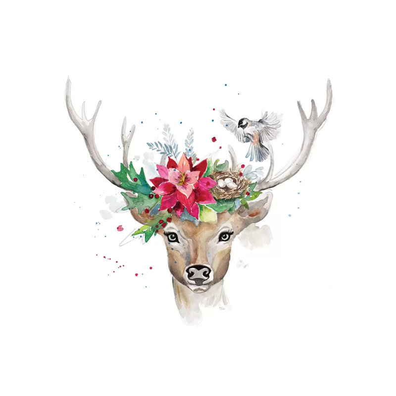 Woodland Deer With Bird by Patricia Pinto - Wrapped Canvas Print, 66.04 cm H x 66.04 cm W x 1.91 cm D