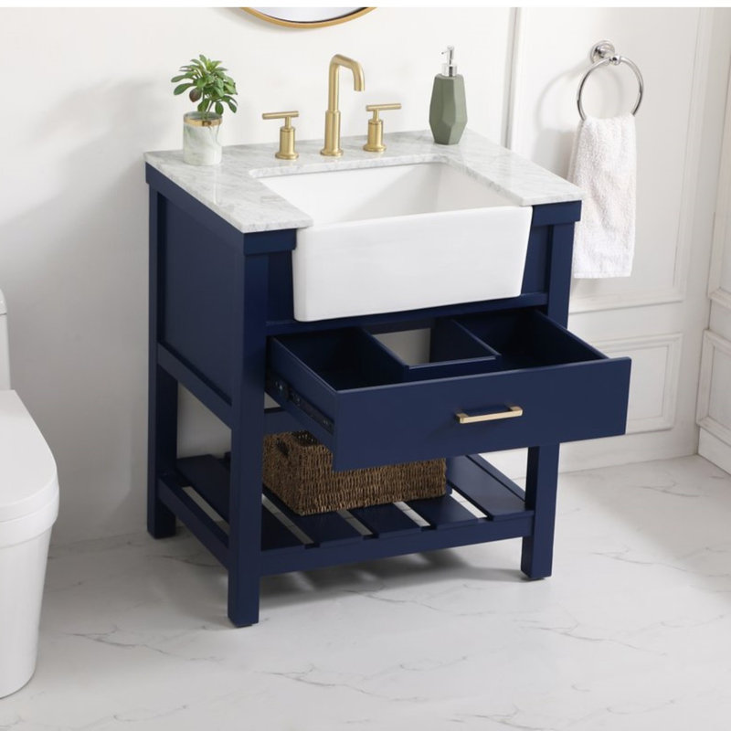 Pelaghia 30'' Single Bathroom Vanity with Marble Top, Blue