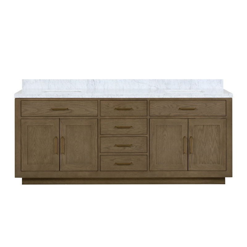 84" Double Bathroom Vanity Set, Gray Oak, White Carrara Marble