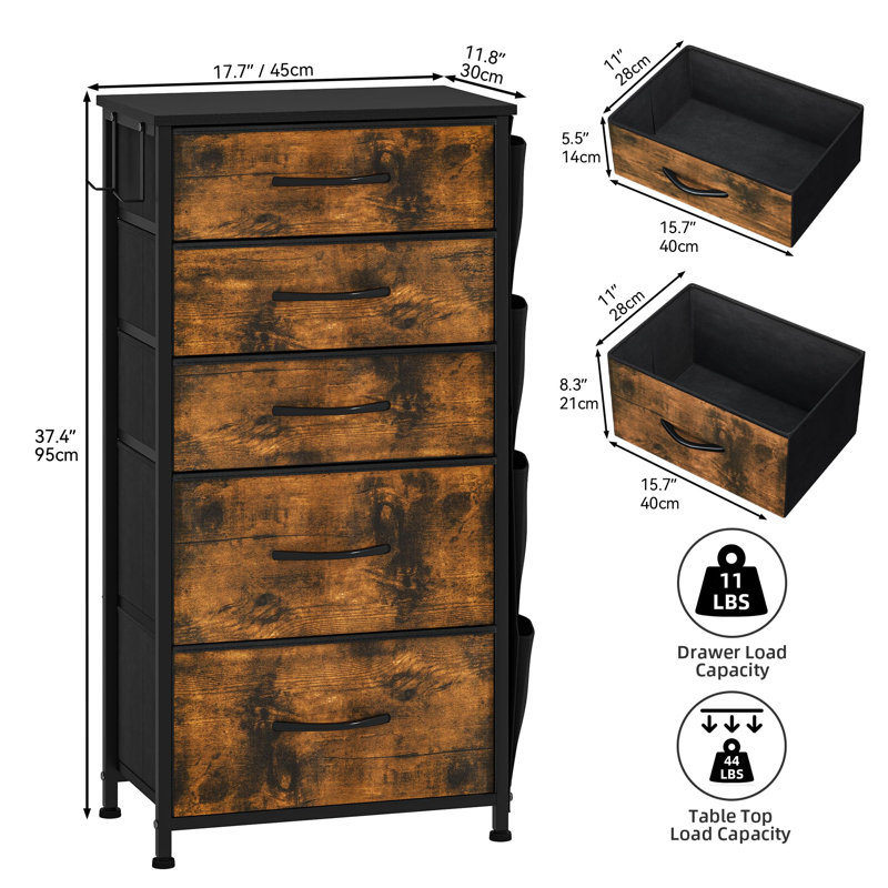 5 Drawer Storage Drawer, Brown/Black