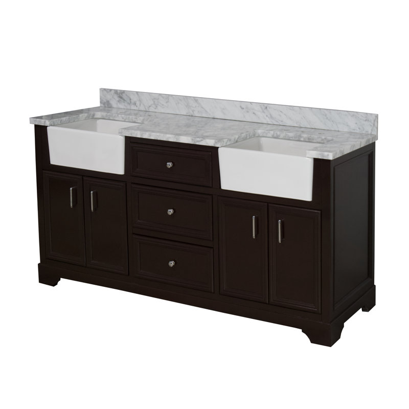Emiliano 72'' Double Bathroom Vanity with Top, Chocolate, Engineered Carrara