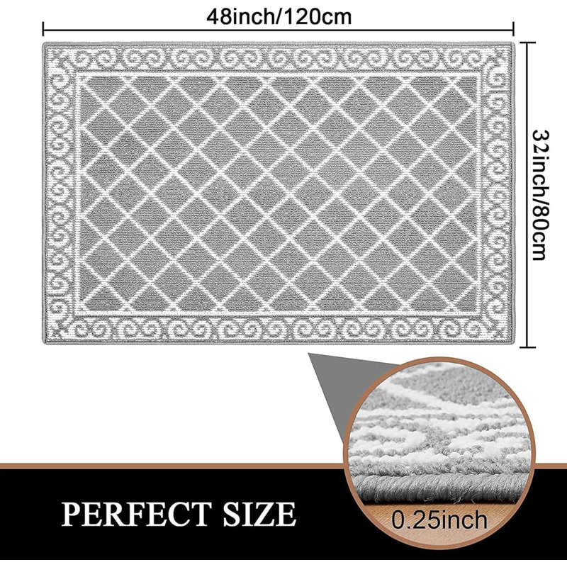 Tapis antidérapant antidérapant, Gris / Blanc, L 32 po x L 48 po