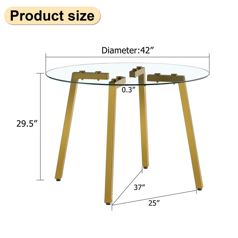 Glass Top Dining Set, Black/Gold, 7, Gold